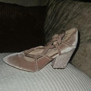 Nine West Velvet Block Heel Pumps in Taupe